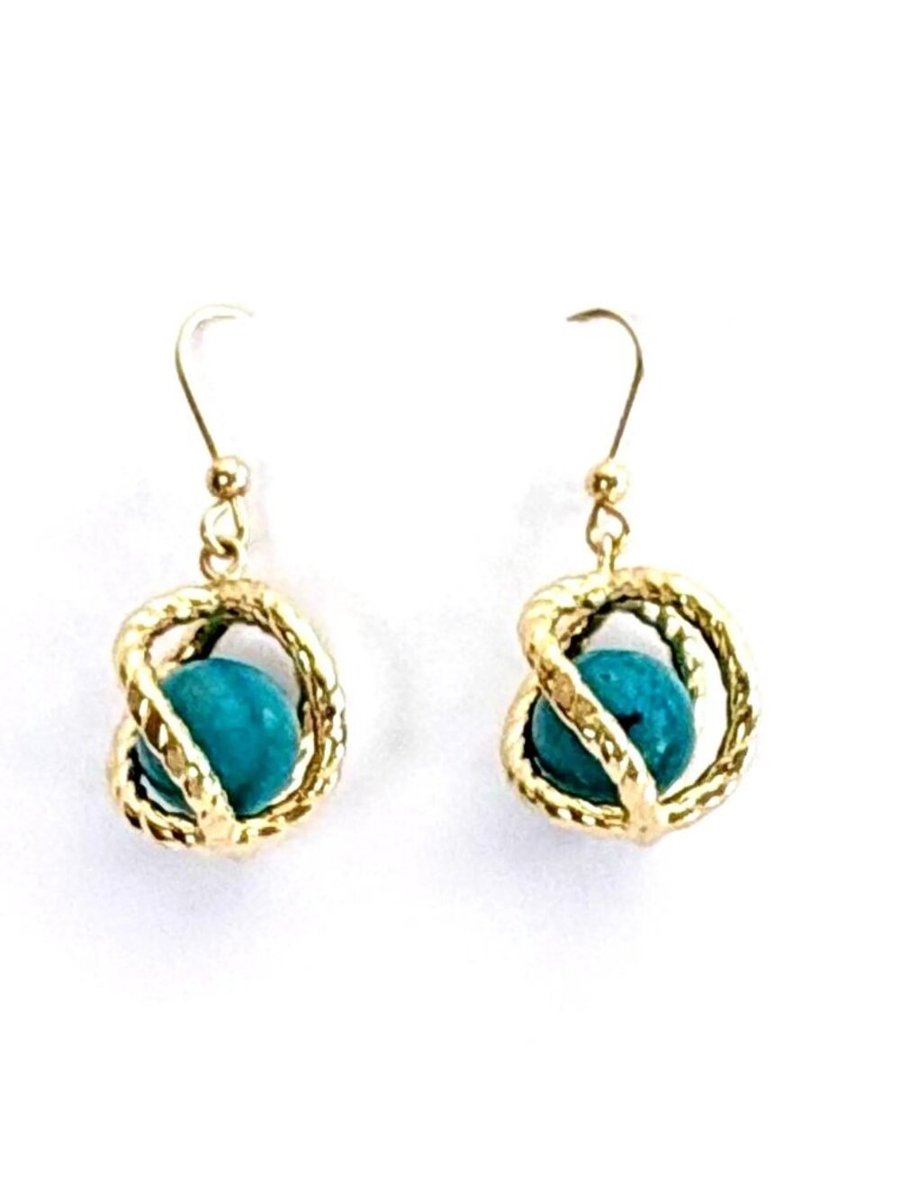14k Gold Turquoise Dangle Drop Earrings